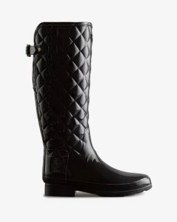 Hunter | Women's Refined Slim Fit Adjustable Quilted Tall Rain Boots-Black | New Outlet