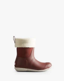 Hunter | Women's Insulated Roll Top Vegan Shearling Boots-Muted Berry/White Willow | New Outlet