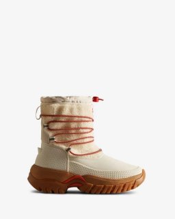 Hunter | Women's Wanderer Vegan Shearling Insulated Short Snow Boots-White Willow/Gum | New Outlet