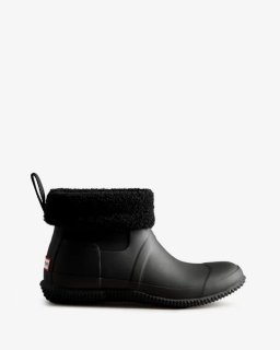 Hunter | Men's Insulated Roll Top Vegan Shearling Boots-Black | New Outlet