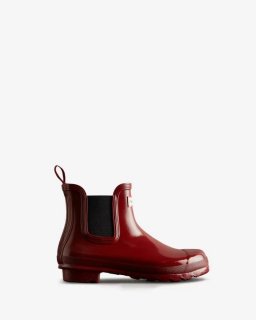 Hunter | Women's Original Gloss Chelsea Boots-Fall Red/Black | New Outlet