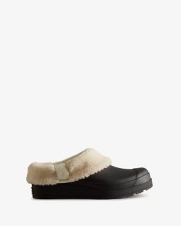 Hunter | Women's Play Vegan Shearling Insulated Clogs-Black | New Outlet