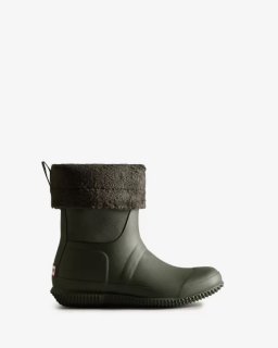 Hunter | Women's Insulated Roll Top Vegan Shearling Boots-Dark Olive | New Outlet