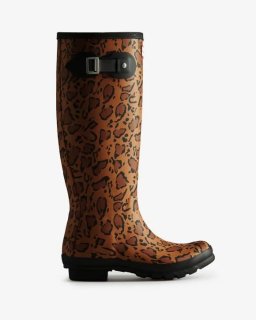 Hunter | Women's Leopard Print Tall Rain Boots-Rich Tan/Saddle/Black | New Outlet