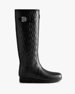 Hunter | Women's Refined Slim Fit Vertical Quilted Tall Rain Boots-Black | New Outlet