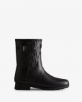 Hunter | Women's Refined Slim Fit Vertical Quilted Short Rain Boots-Black | New Outlet