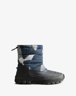 Hunter | Men's Insulated Short Snow Boots-Glacial Cliff Black Ice Print | New Outlet