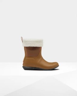 Hunter | Women's Insulated Roll Top Vegan Shearling Boots-Thicket Brown | New Outlet