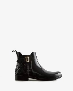 Hunter | Women's Refined Slim Fit Quilted Gloss Chelsea Boots-Black | New Outlet