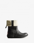 Hunter | Women's Insulated Roll Top Webbing Vegan Shearling Boots-Black/White Willow | New Outlet