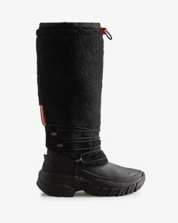 Hunter | Women's Wanderer Vegan Shearling Insulated Tall Snow Boots-Black | New Outlet