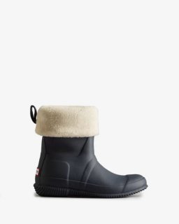 Hunter | Women's Insulated Roll Top Vegan Shearling Boots-Hunter Navy/White Willow | New Outlet