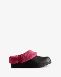 Hunter | Women's Play Vegan Shearling Insulated Clogs-Black/Prismatic Pink | New Outlet