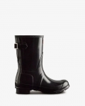 Hunter | Women's Short Back Adjustable Gloss Rain Boots-Black | New Outlet