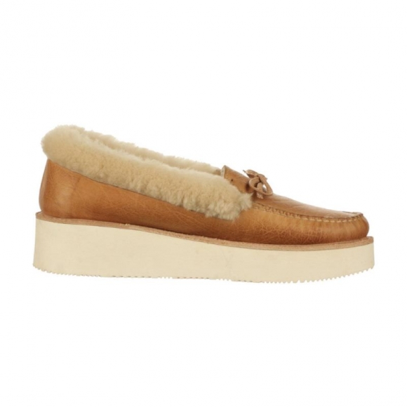 Lucchese | Women's Shearling Wedge Moccasin - Tan | Special Offer