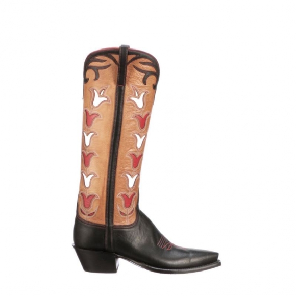 Lucchese | Women's Tall Tulip - Black + Rust | Special Offer