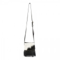 Lucchese | Women's Mini Cowprint Fringe Bag - Black/White | Special Offer