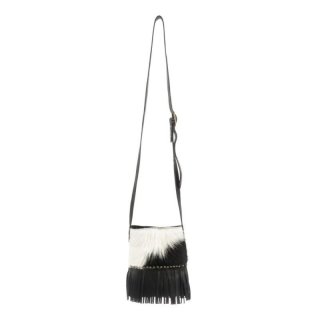 Lucchese | Women's Mini Cowprint Fringe Bag - Black/White | Special Offer