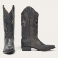 STETSON WOMEN'S STAR DISTRESSED BLACK COWBOY BOOT-Black | ONLINE OUTLET