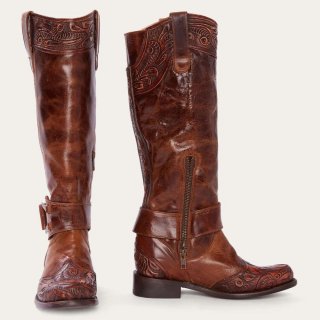 STETSON WOMEN'S BURNISHED COGNAC PAISLEY SIDE ZIP COWBOY BOOT-Tan | ONLINE OUTLET