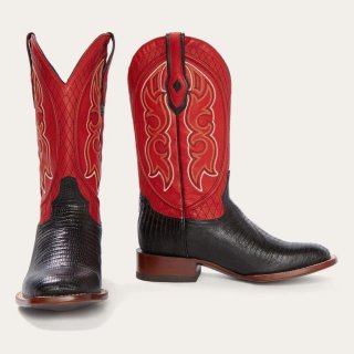 STETSON MEN'S ARLINGTON BLACK TEJU RED MATTE COWBOY BOOT-Black | ONLINE OUTLET