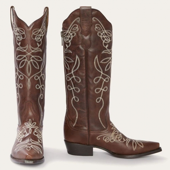 STETSON WOMEN'S ADELINE BURNISHED BROWN BACK ZIP COWBOY BOOT-Brown | ONLINE OUTLET