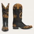 STETSON WOMEN'S FAYE COWGIRL & HORSE UNDERLAY LEATHER BOOT-Black | ONLINE OUTLET