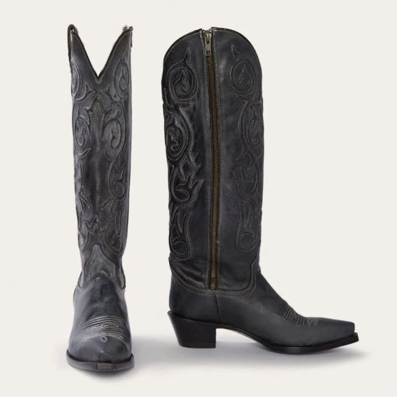 STETSON WOMEN'S BLACK CORDED DESIGN SIDE ZIP COWBOY BOOT-Black | ONLINE OUTLET