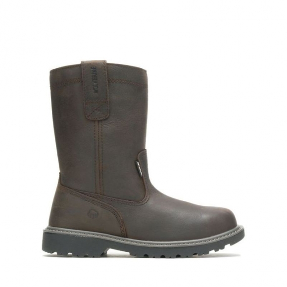 WOLVERINE | LATEST MEN'S FLOORHAND WATERPROOF STEEL-TOE 10" WELLINGTON-Dark Brown