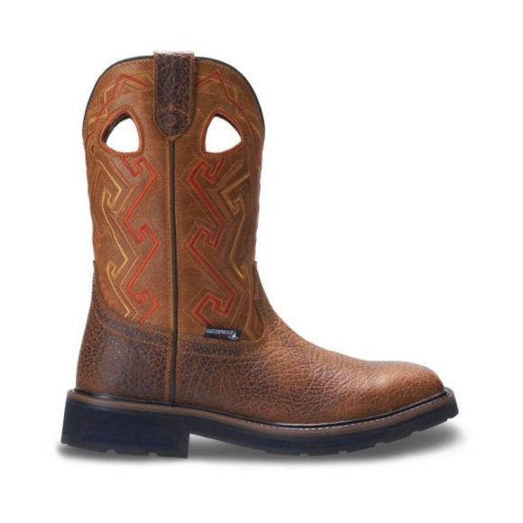 WOLVERINE | LATEST MEN'S RANCHER AZTEC STEEL-TOE WELLINGTON WORK BOOT-Tan