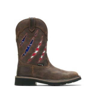 WOLVERINE | LATEST MEN'S RANCHER CLAW STEEL TOE WELLINGTON-Brown/Flag